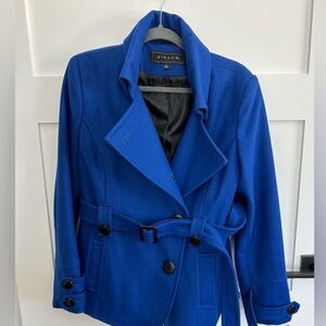 Royal blue wool blend double breasted belted coat/ size L